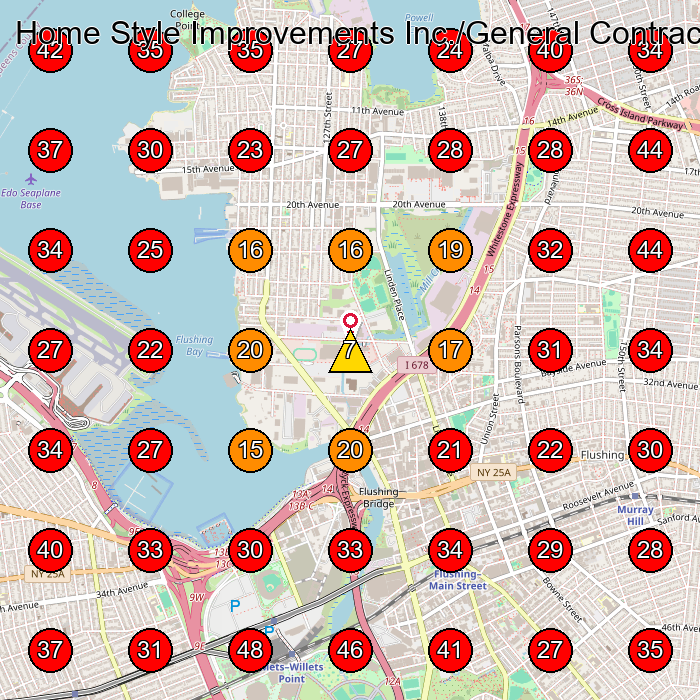 Home Style Improvements Inc./General Contractor/Lead Paint Inspector/cabinet/countertop/floor/tiles GeoGrid visibility map for Construction Company in Flushing